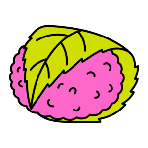 桜の葉に包まれたさくら餅のかわいい春らしいイラスト
