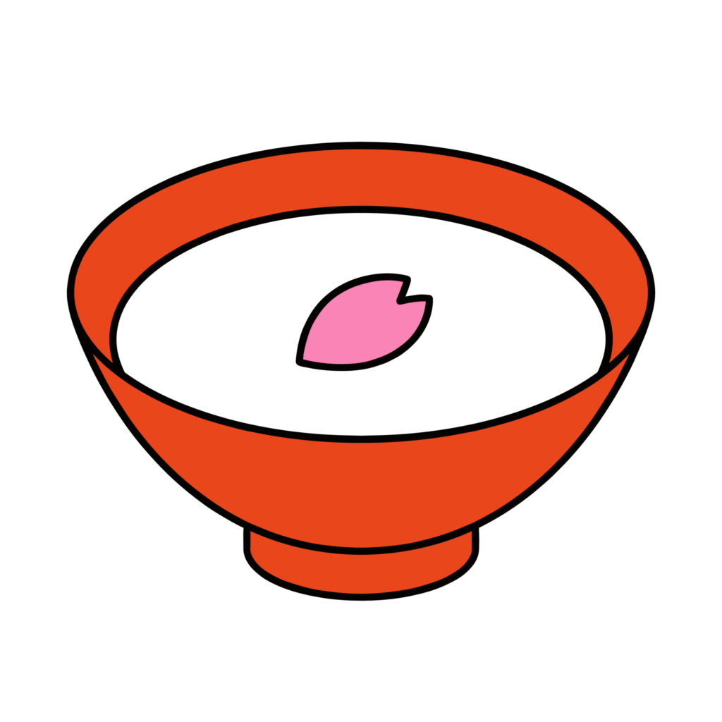 桜の花びらが浮かんだ朱色のお椀のかわいい春らしいイラスト