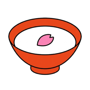 桜の花びらが浮かんだ朱色のお椀のかわいい春らしいイラスト