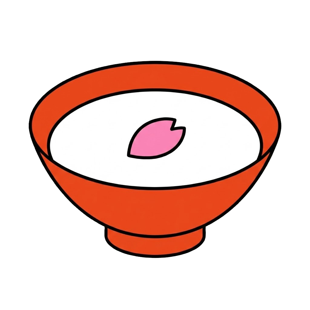桜の花びらが浮かんだ朱色のお椀のかわいい春らしいイラスト