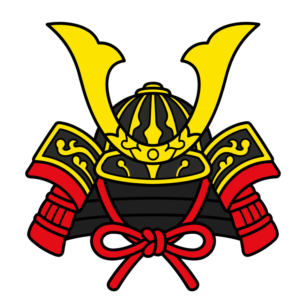 金色の鍬形がついた兜のかっこいいイラスト。端午の節句やこどもの日に使える武将風フリー素材