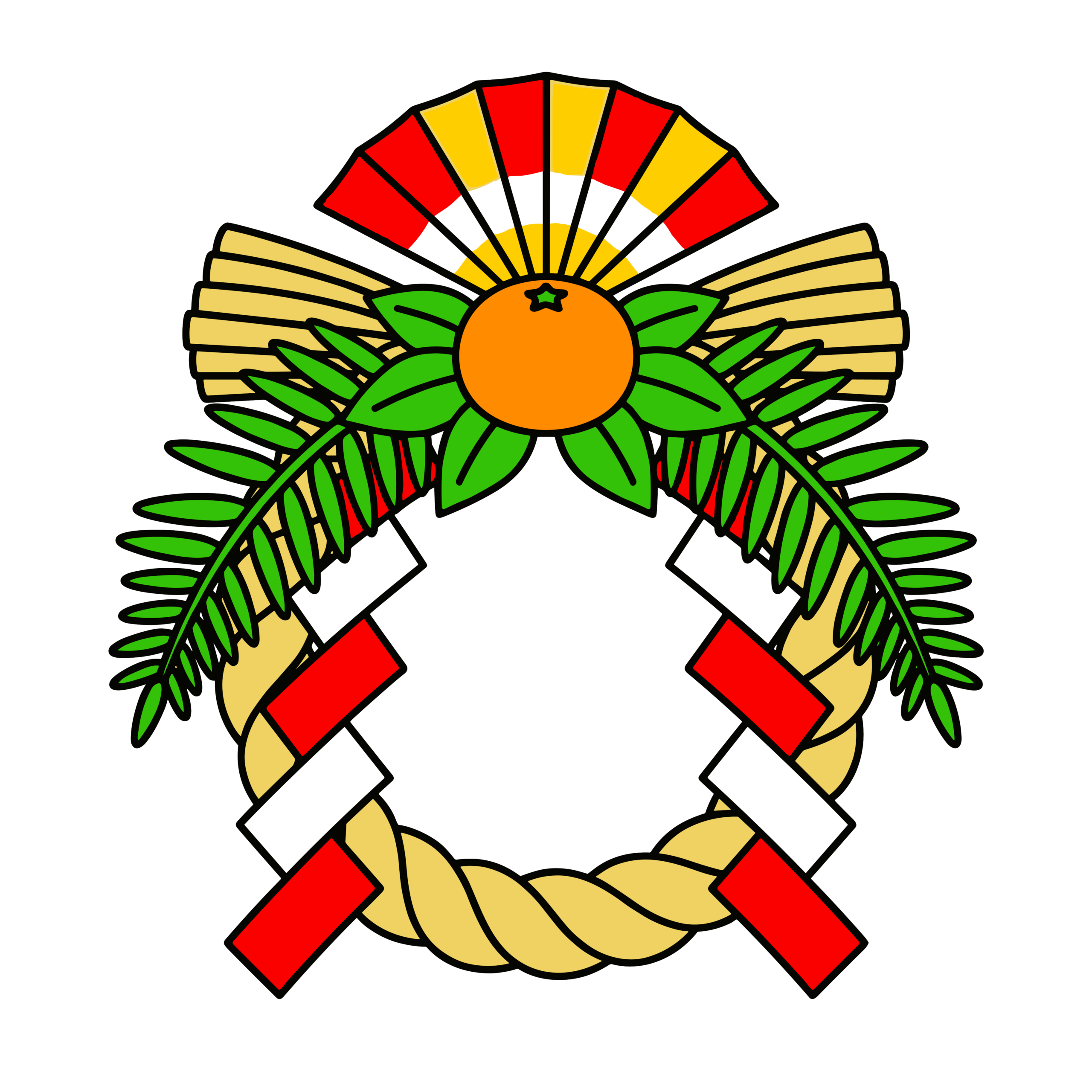 みかんと松が付いた正月用しめ飾りのイラスト。年末年始に使いやすい背景透過PNG素材