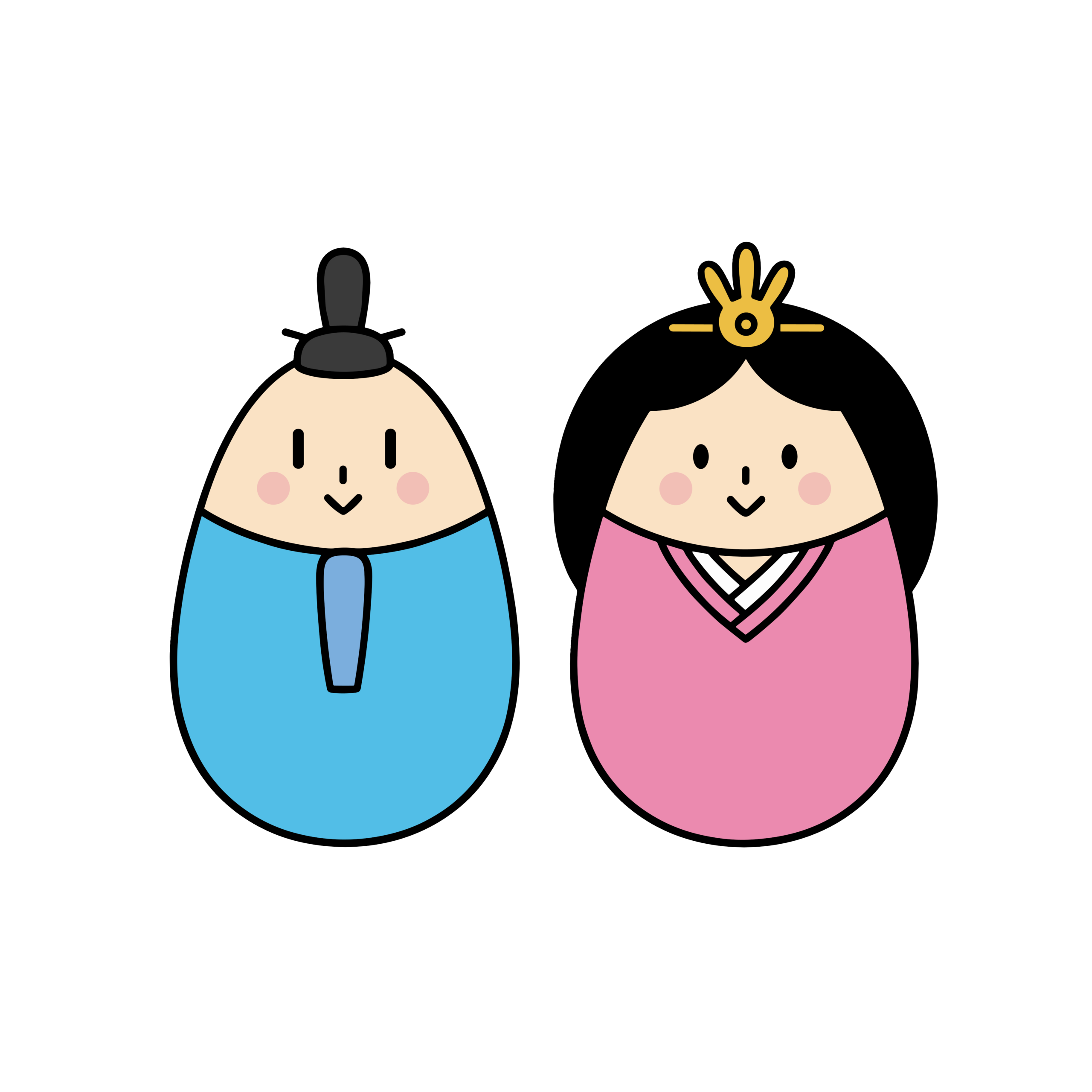 ひな祭りに使えるシンプルでかわいいお内裏様とお雛様のイラスト。丸い形のひな人形セットの背景透過PNG素材