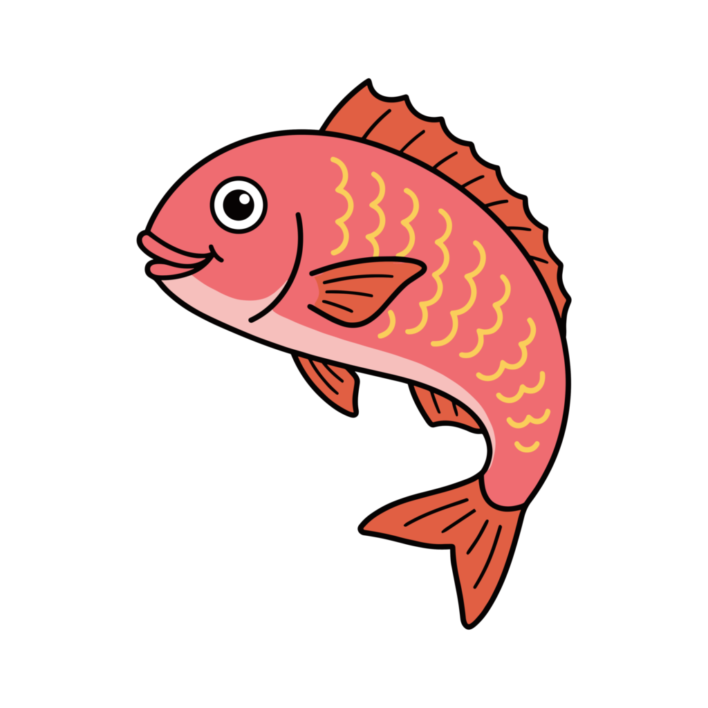 赤い鯛のイラスト。めでたい印象のある縁起の良い和風デザイン素材