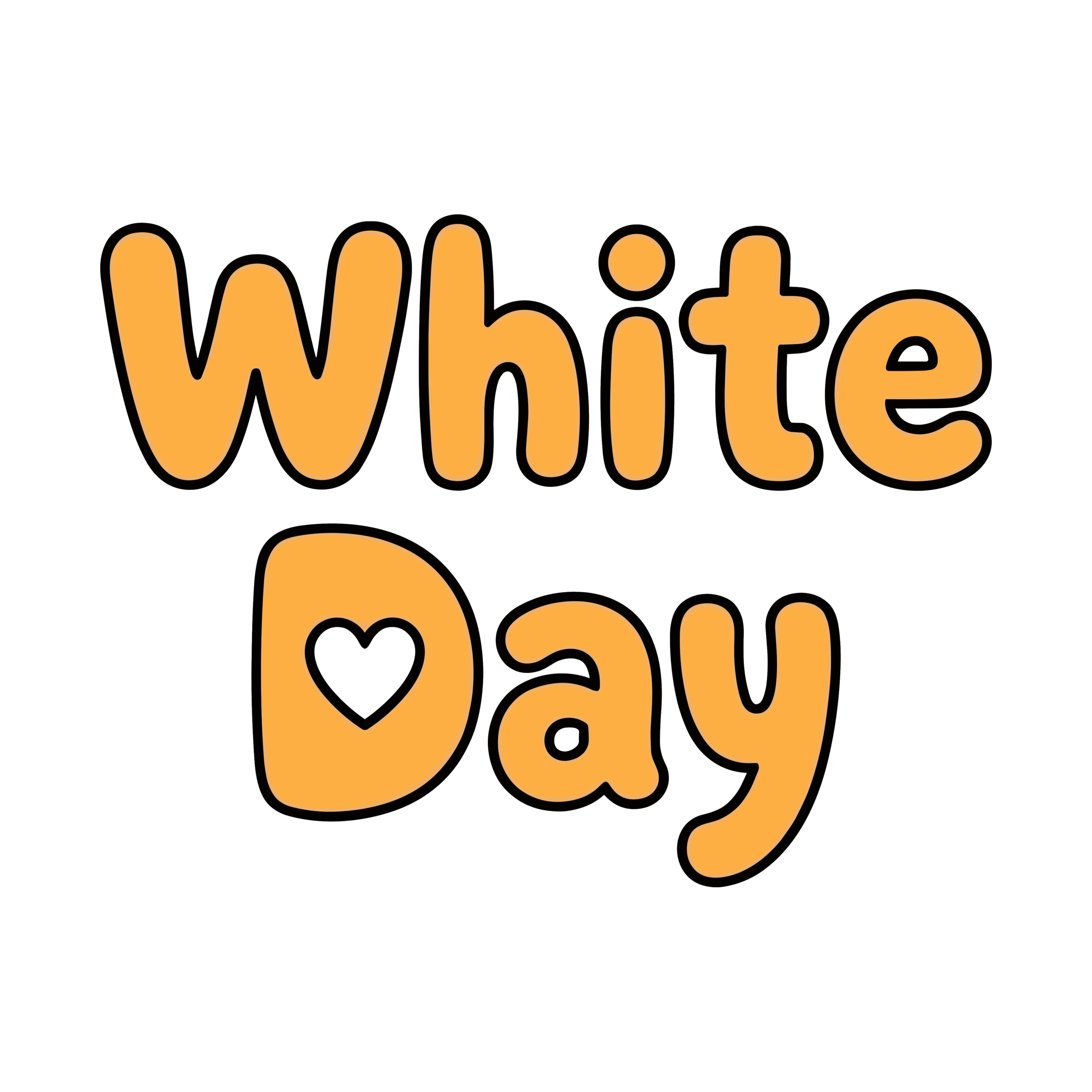 ハート入りのWhite Day文字をオレンジ色で表現したかわいいイラスト