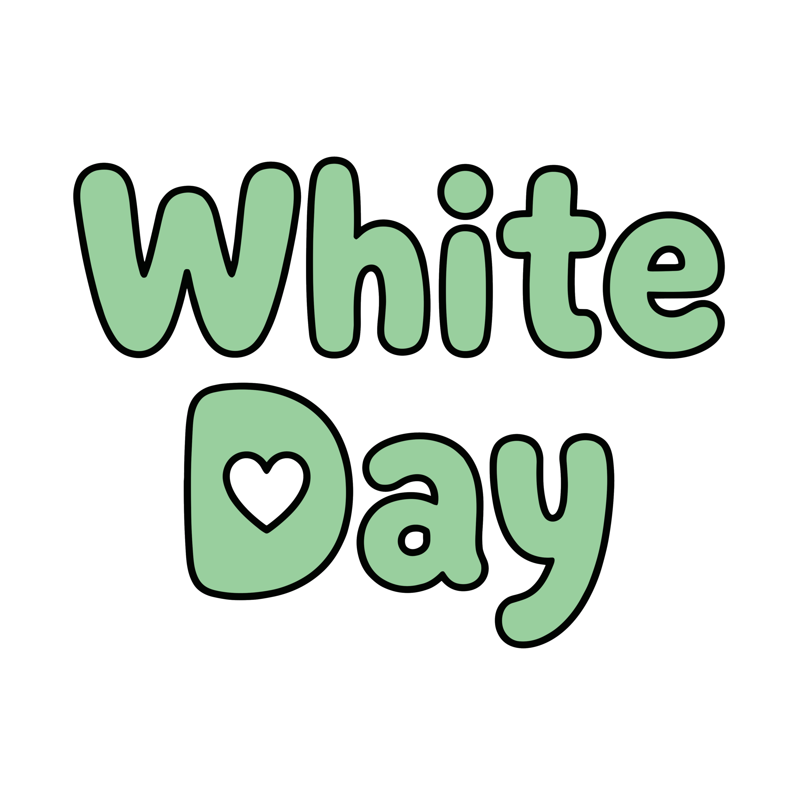 ハート入りのWhite Day文字を緑色（グリーン）で表現したかわいいイラスト