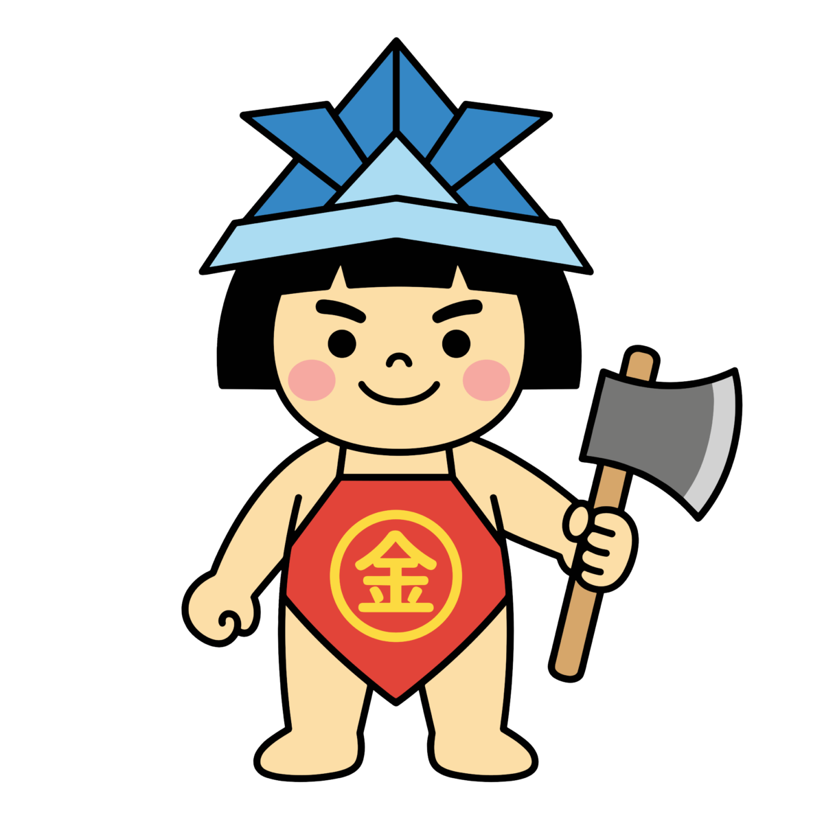 まさかりを持った金太郎のかわいいイラスト。簡単に使える日本昔話モチーフの背景透過素材です。