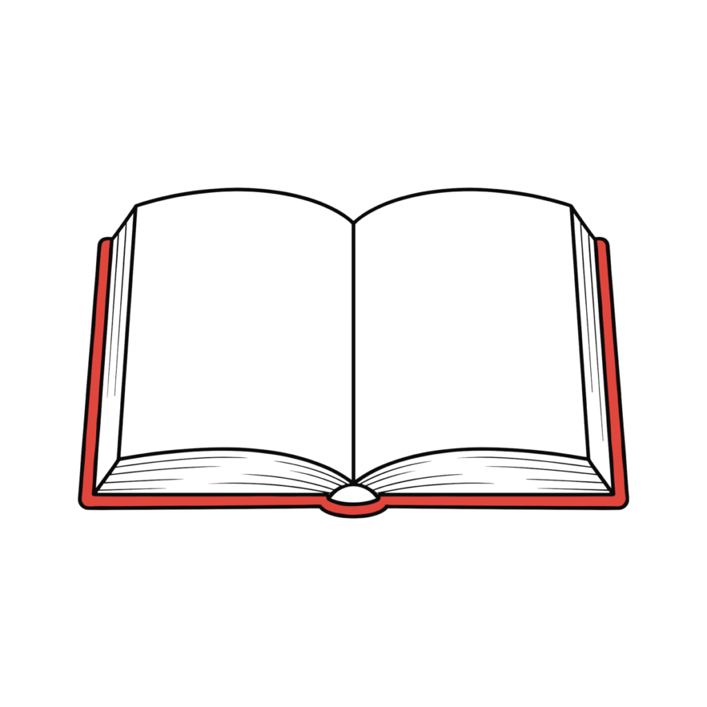 ページが開いた状態のかわいい本のイラスト。シンプルで簡単に使える背景透過素材