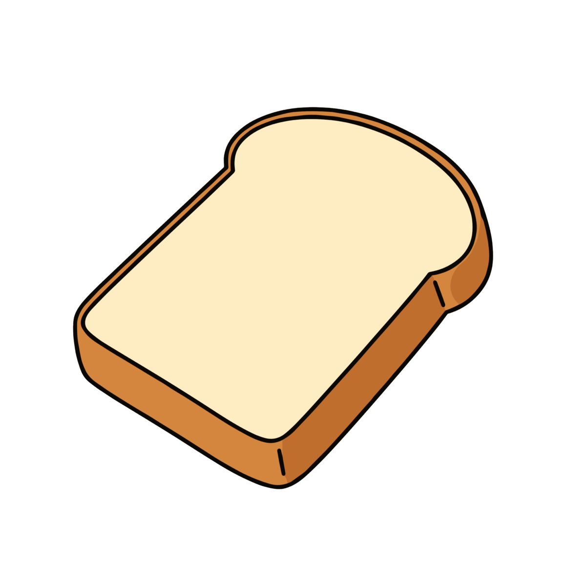 シンプルでかわいい食パン1枚のイラスト。簡単に使えるゆるいタッチのパン素材