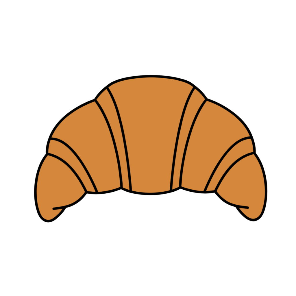 かわいいクロワッサンのイラスト。シンプルで簡単に使えるゆるいパンのフリー素材