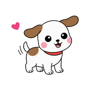 しっぽを振って笑顔を見せるかわいい犬のイラスト。シンプルで簡単に使える背景透過素材