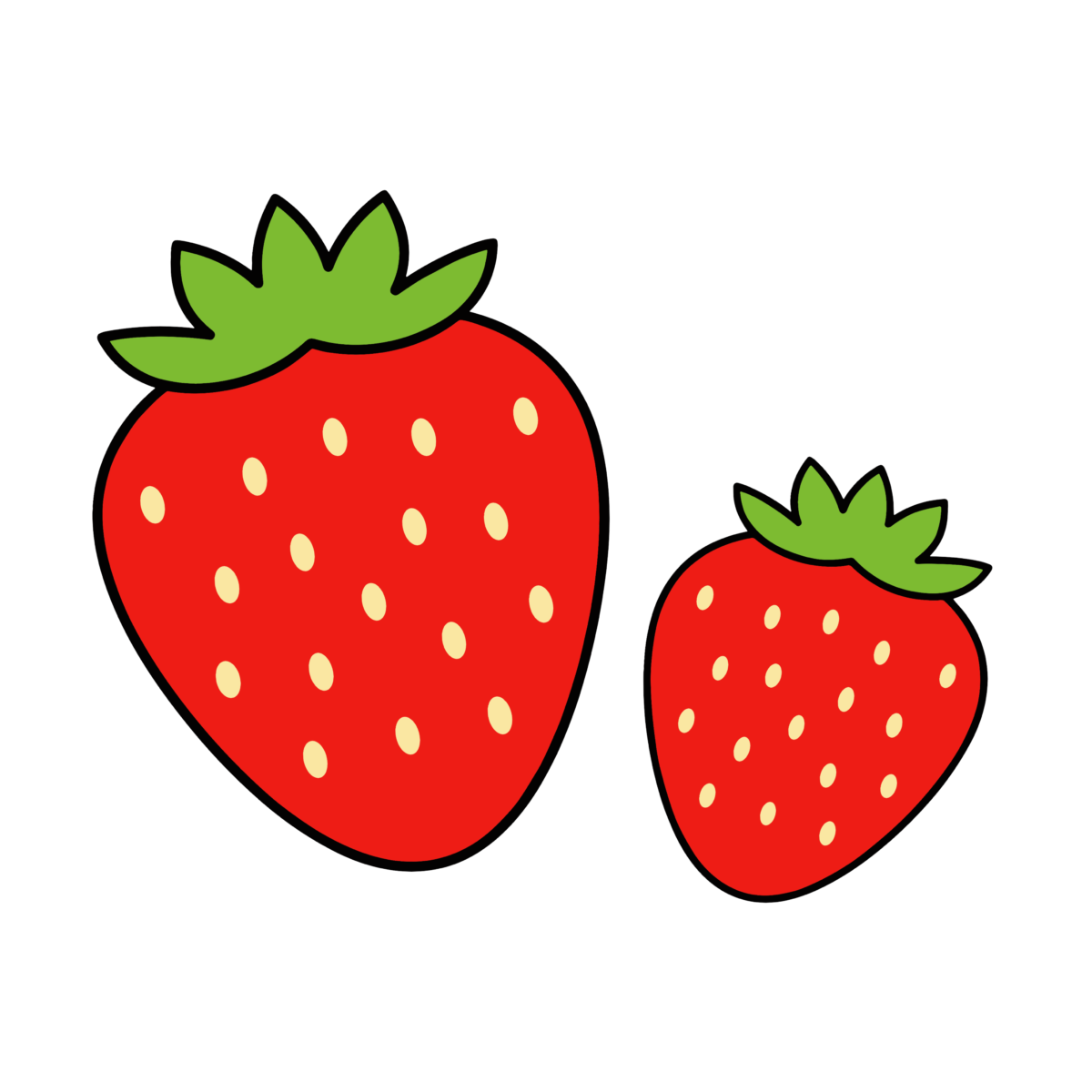 大小2つのいちごが並んでいるかわいいフルーツイラスト。簡単でシンプルなデザイン
