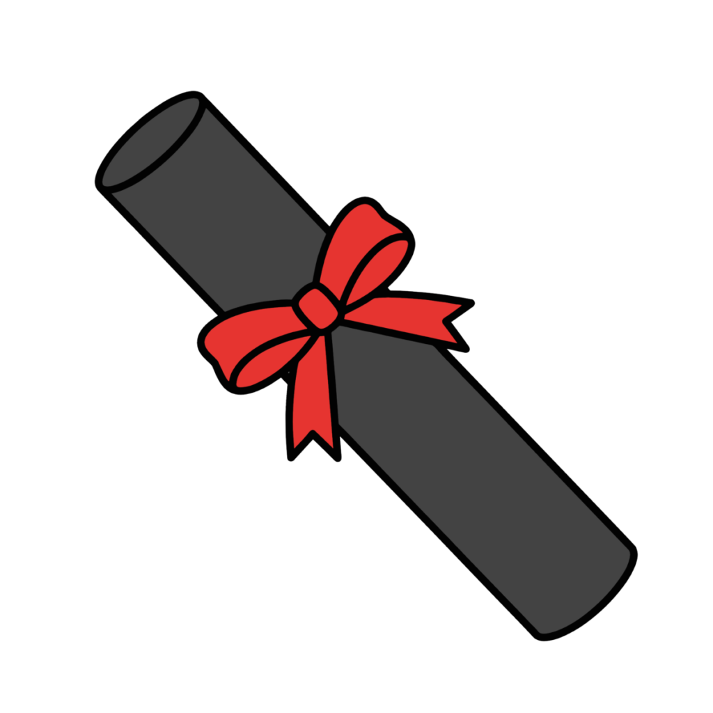 リボン付きの卒業証書筒のかわいいイラスト。卒業や修了に簡単に使えるフリー素材