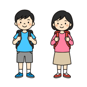 ランドセルを背負った小学生の男の子と女の子のかわいいイラスト。入学や新学期に簡単に使えるフリー素材