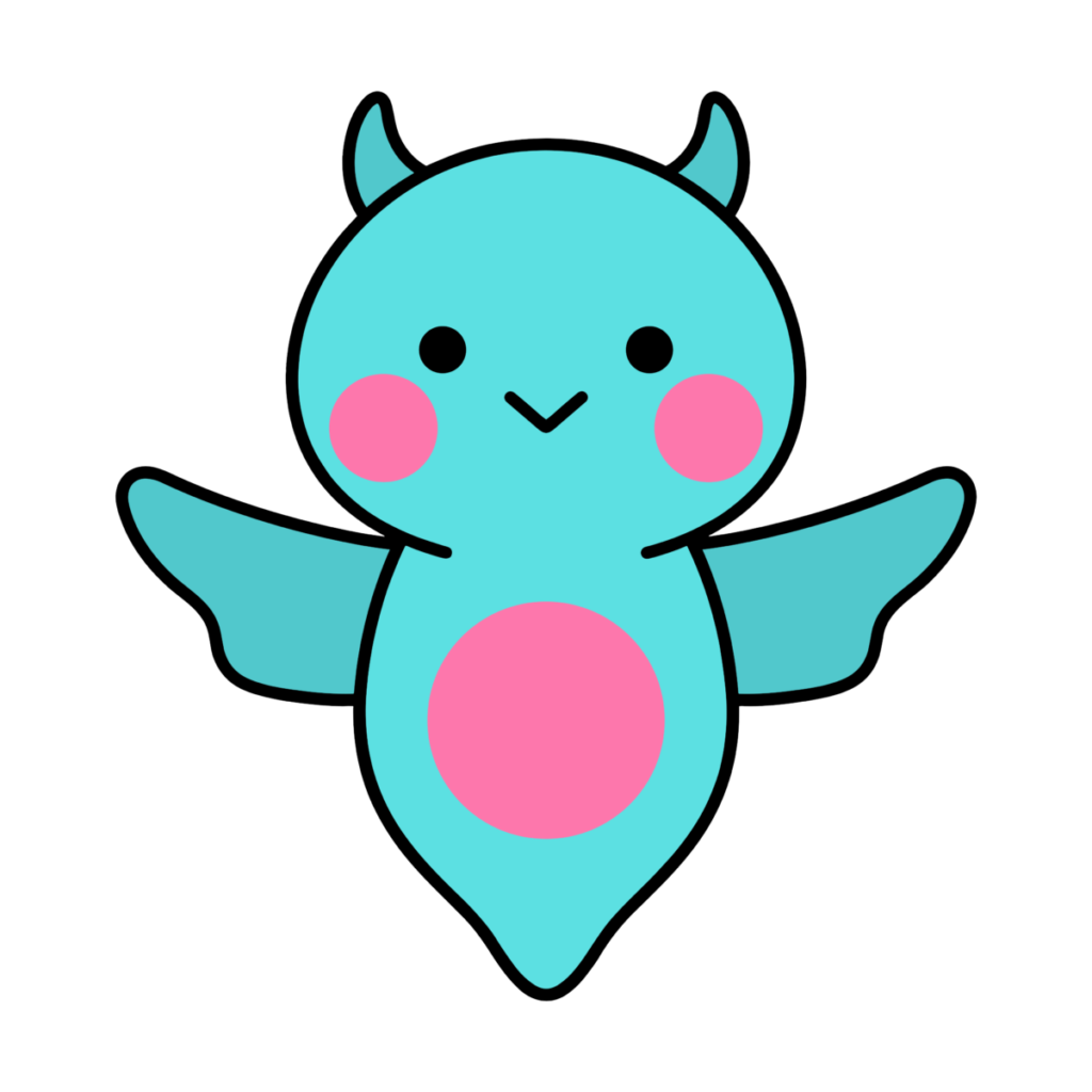 手を広げたかわいい青いモンスターキャラクターのイラスト。ゆるい雰囲気で子ども向けデザインやハロウィン素材にも簡単に使えるフリー素材です。