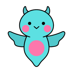 手を広げたかわいい青いモンスターキャラクターのイラスト。ゆるい雰囲気で子ども向けデザインやハロウィン素材にも簡単に使えるフリー素材です。