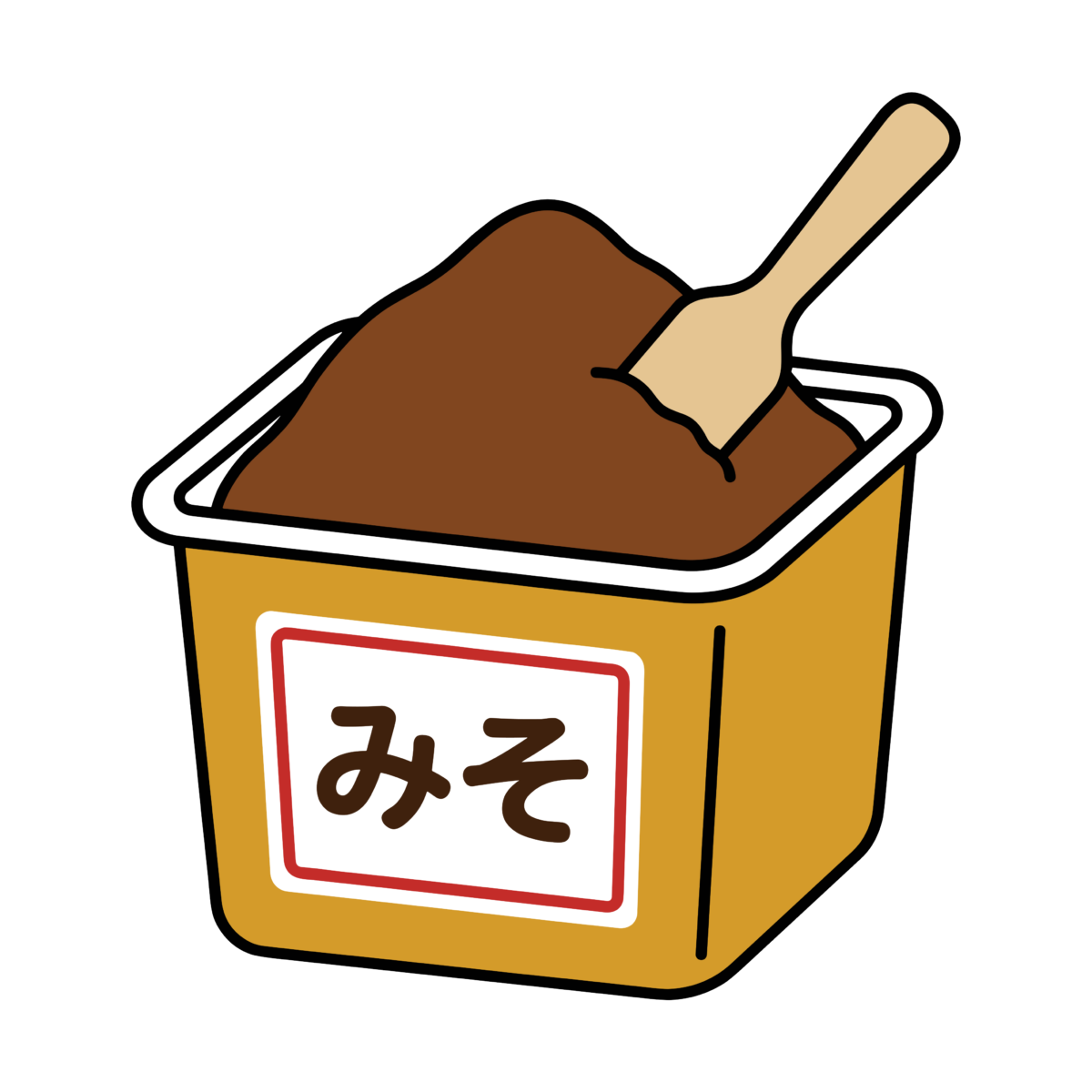 容器に入ったみそとしゃもじのかわいいイラスト。和食レシピや調味料紹介に簡単に使える背景透過PNG素材です。