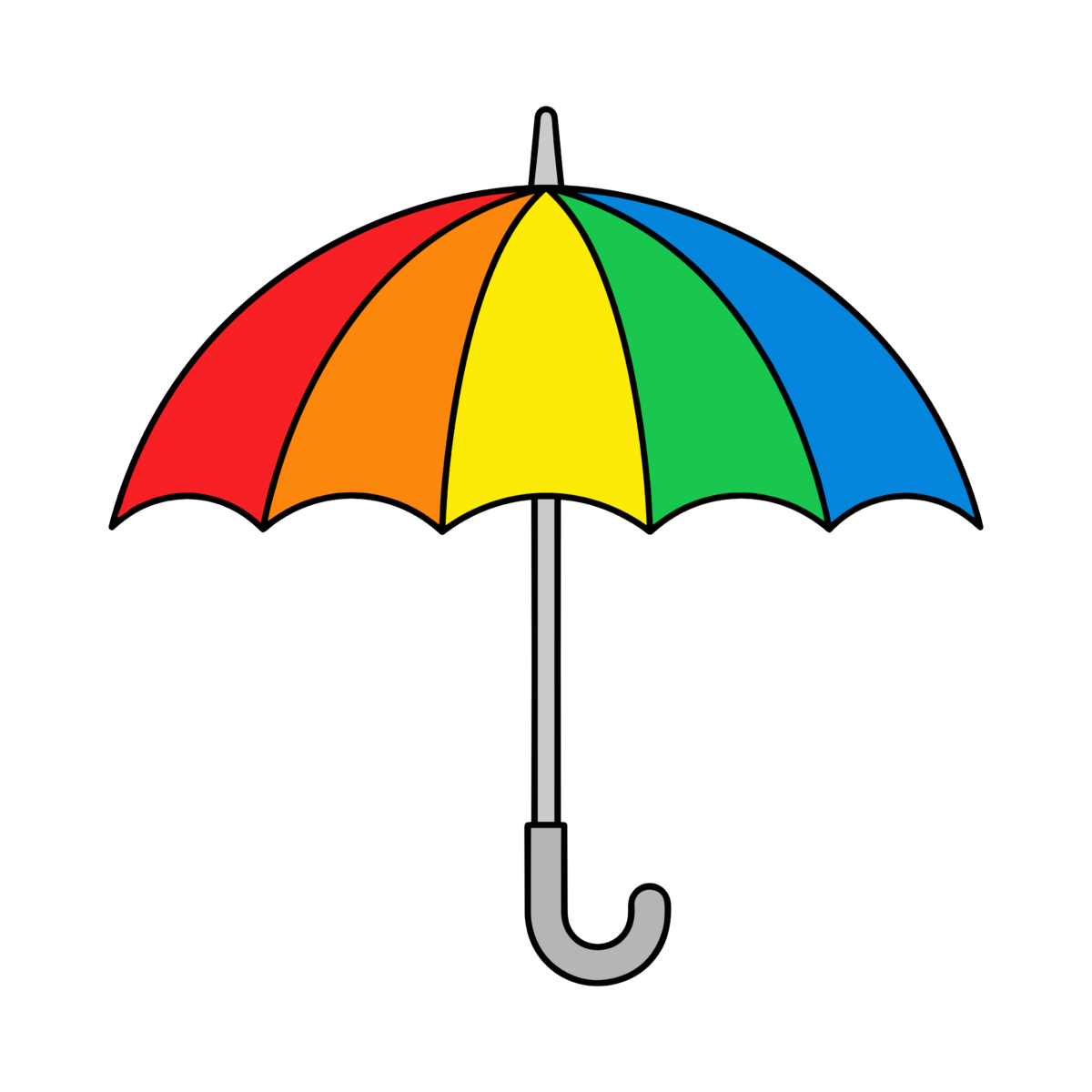 虹色のカラフルなデザインがかわいい簡単タッチの傘イラスト。雨や梅雨のイメージに使いやすい素材