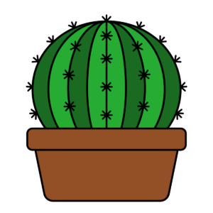 丸いサボテンの鉢植えを描いたかわいいシンプルで簡単な植物イラスト
