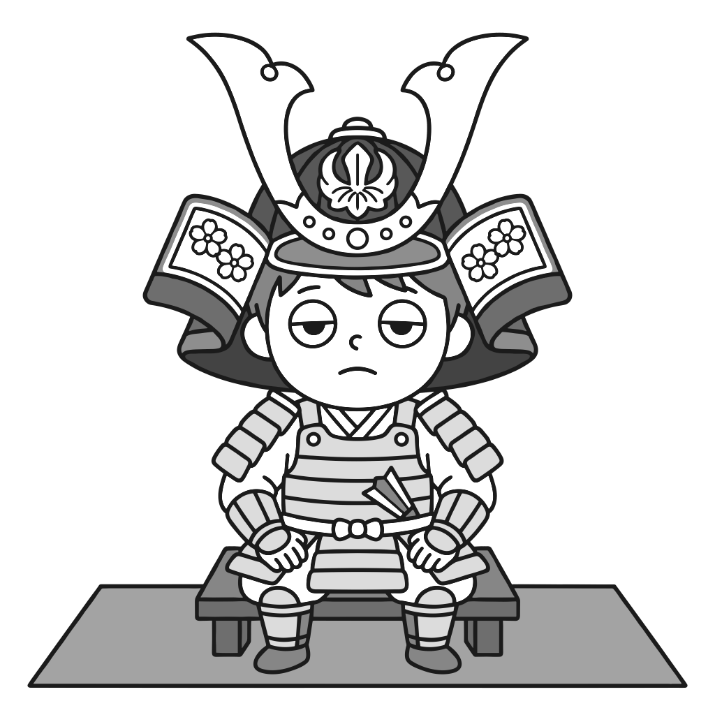 五月人形・鎧兜のイラスト（モノクロ）