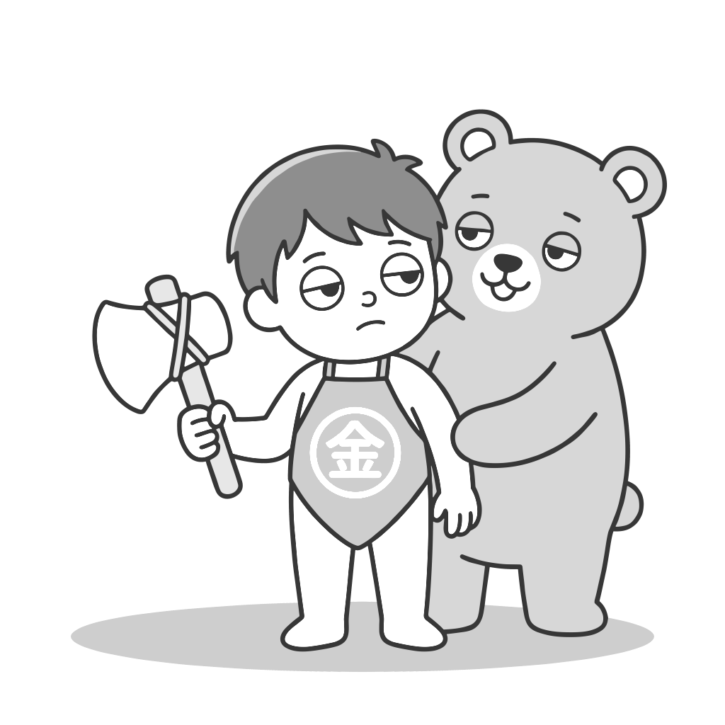 金太郎と熊のイラスト（モノクロ）