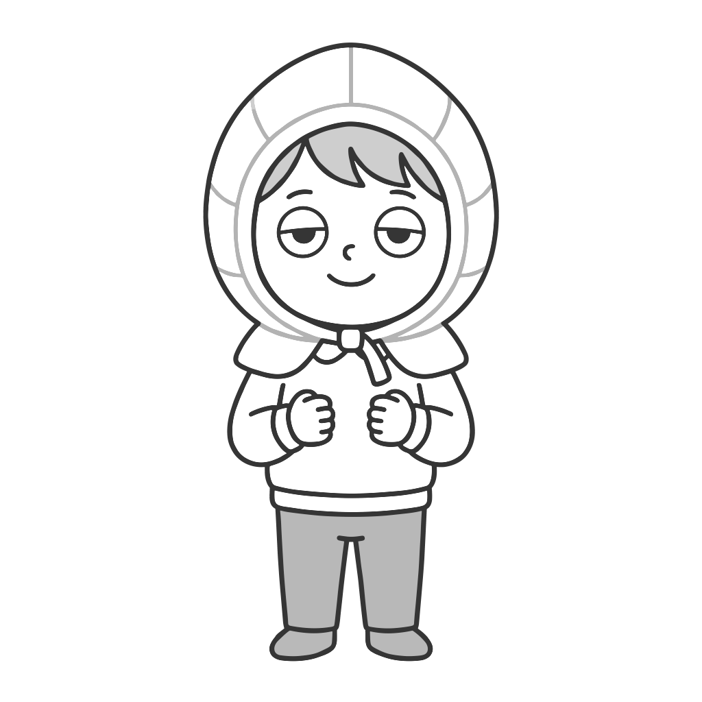 防災頭巾をかぶった女の子のイラスト（モノクロ）