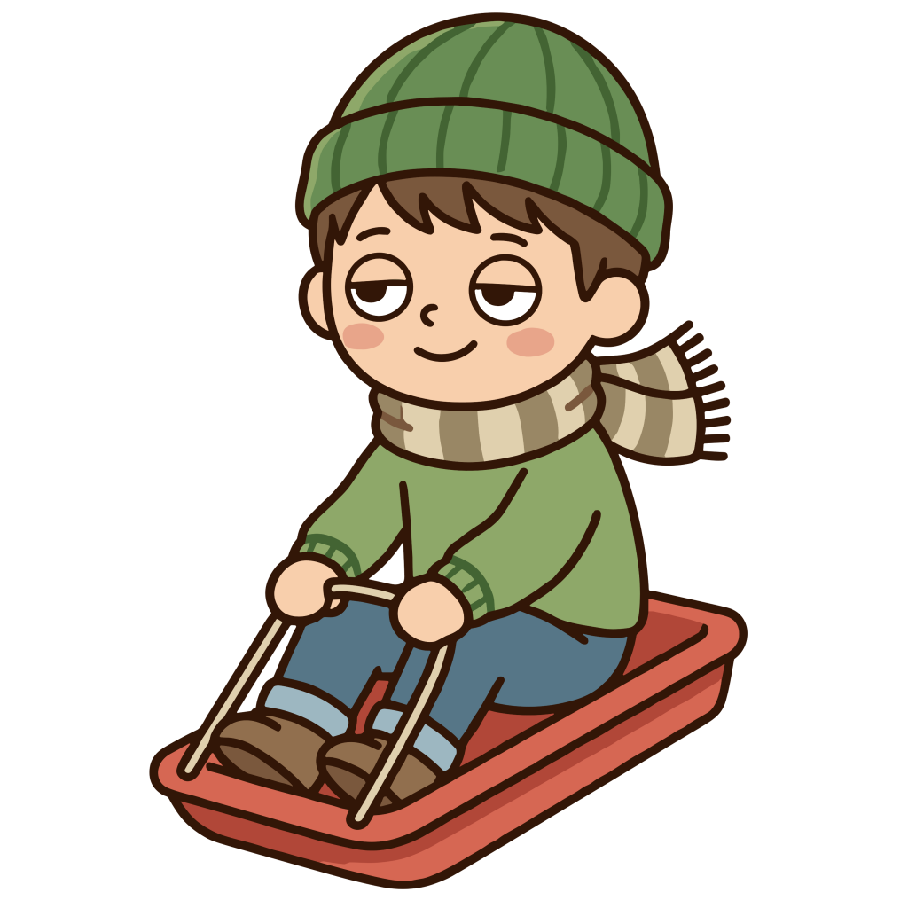 そり遊びをする男の子のイラスト（カラー）