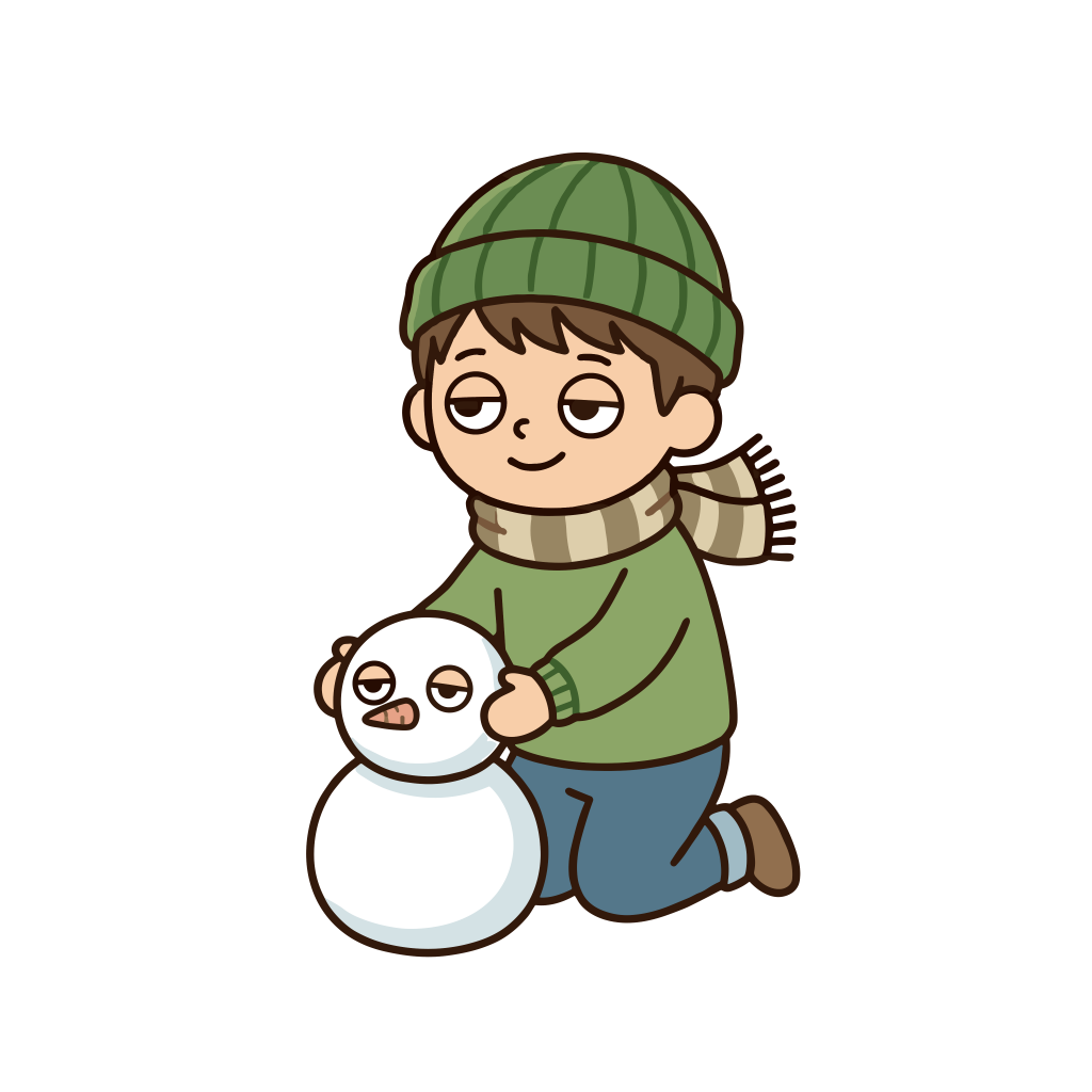 雪だるまを作る男の子のイラスト（カラー）
