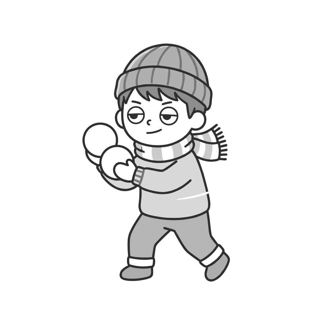 雪合戦をする男の子のイラスト（モノクロ）