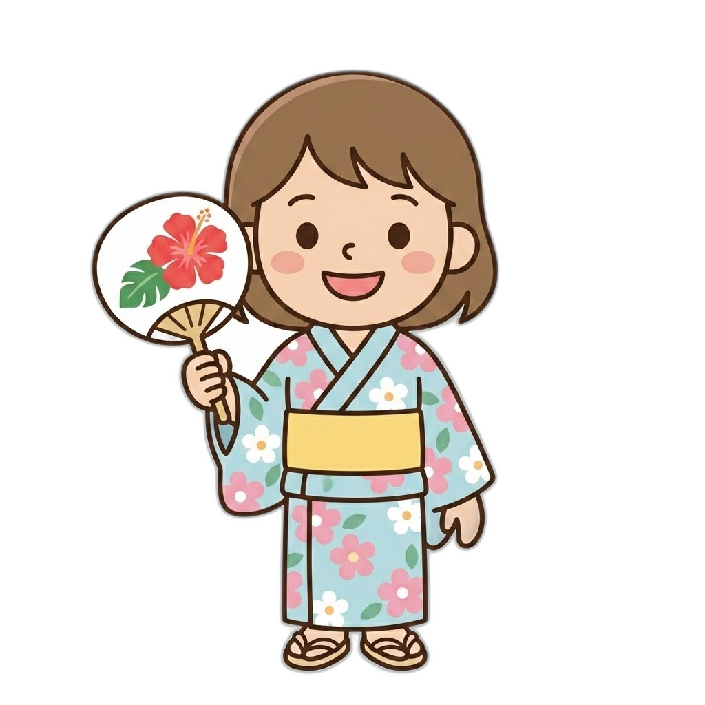 浴衣を着た女の子のイラスト（カラー）