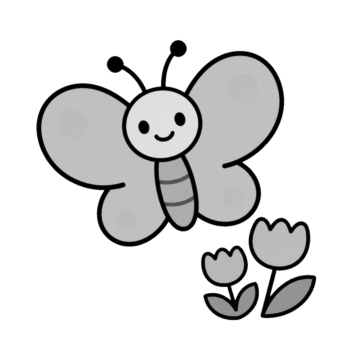ちょうちょのかわいいシンプルイラスト（モノクロ）