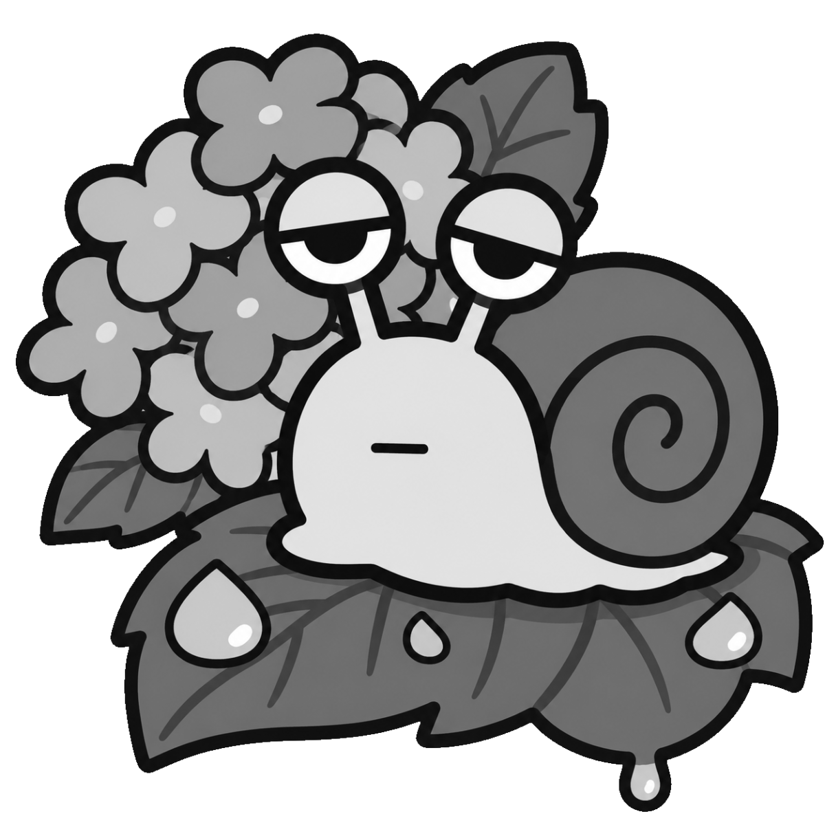 かたつむりのかわいいシンプルイラスト（モノクロ）