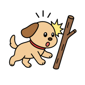 犬も歩けば棒に当たるのイラスト（カラー）