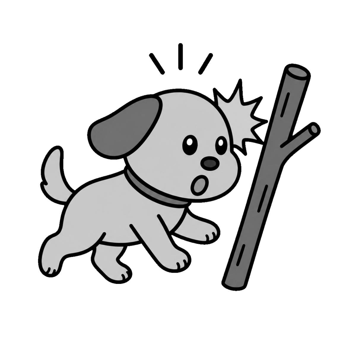犬も歩けば棒に当たるのイラスト（モノクロ）