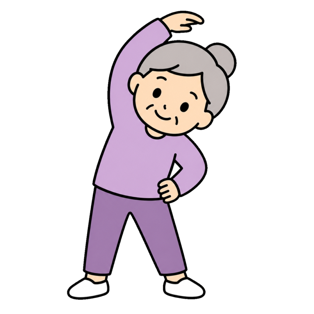 体操をするおばあさんのかわいいシンプルイラスト（カラー）