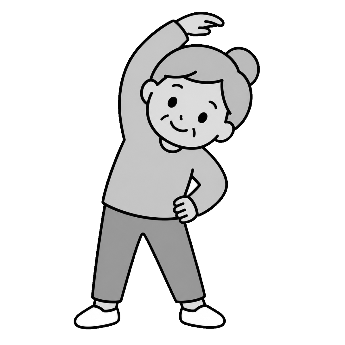 体操をするおばあさんのかわいいシンプルイラスト（モノクロ）