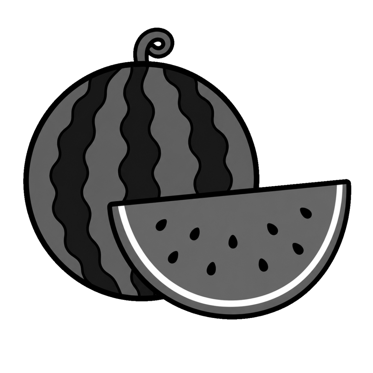 すいかのかわいいイラスト（モノクロ）
