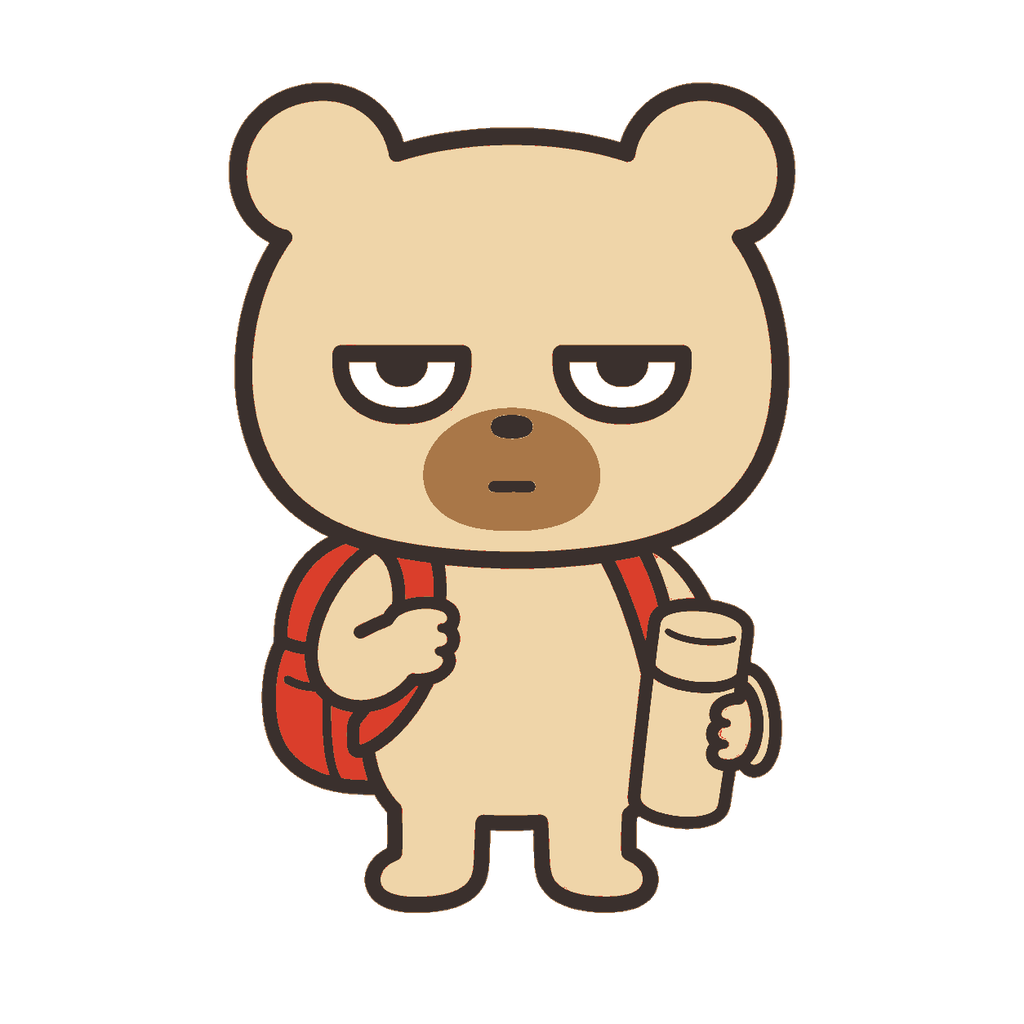 秋の遠足へ行くじとめのクマのイラスト(カラー)