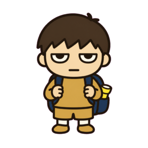 防災リュックを背負うじとめの子どものイラスト(カラー)
