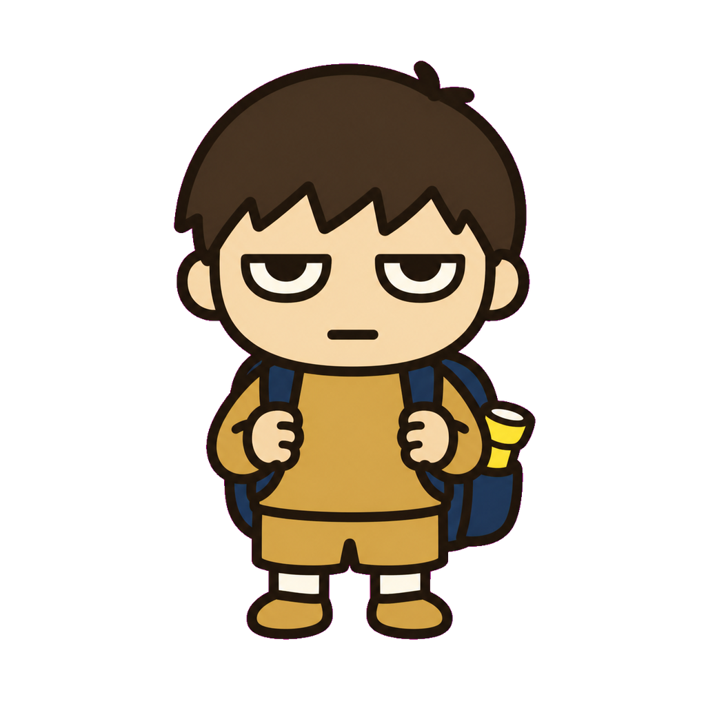 防災リュックを背負うじとめの子どものイラスト(カラー)
