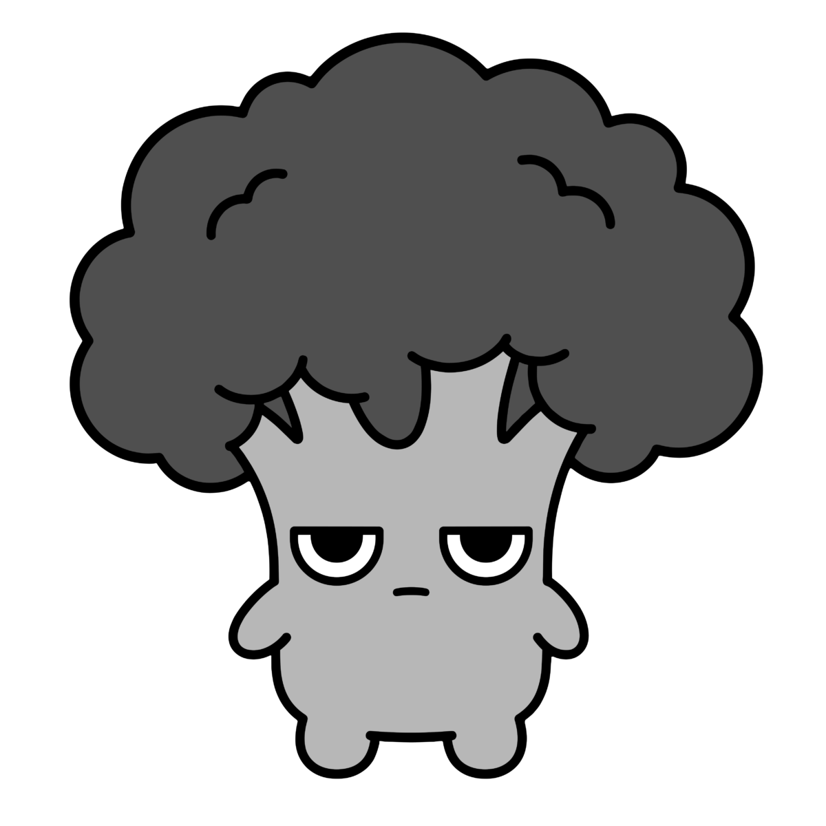 ブロッコリーのかわいいイラスト（モノクロ）