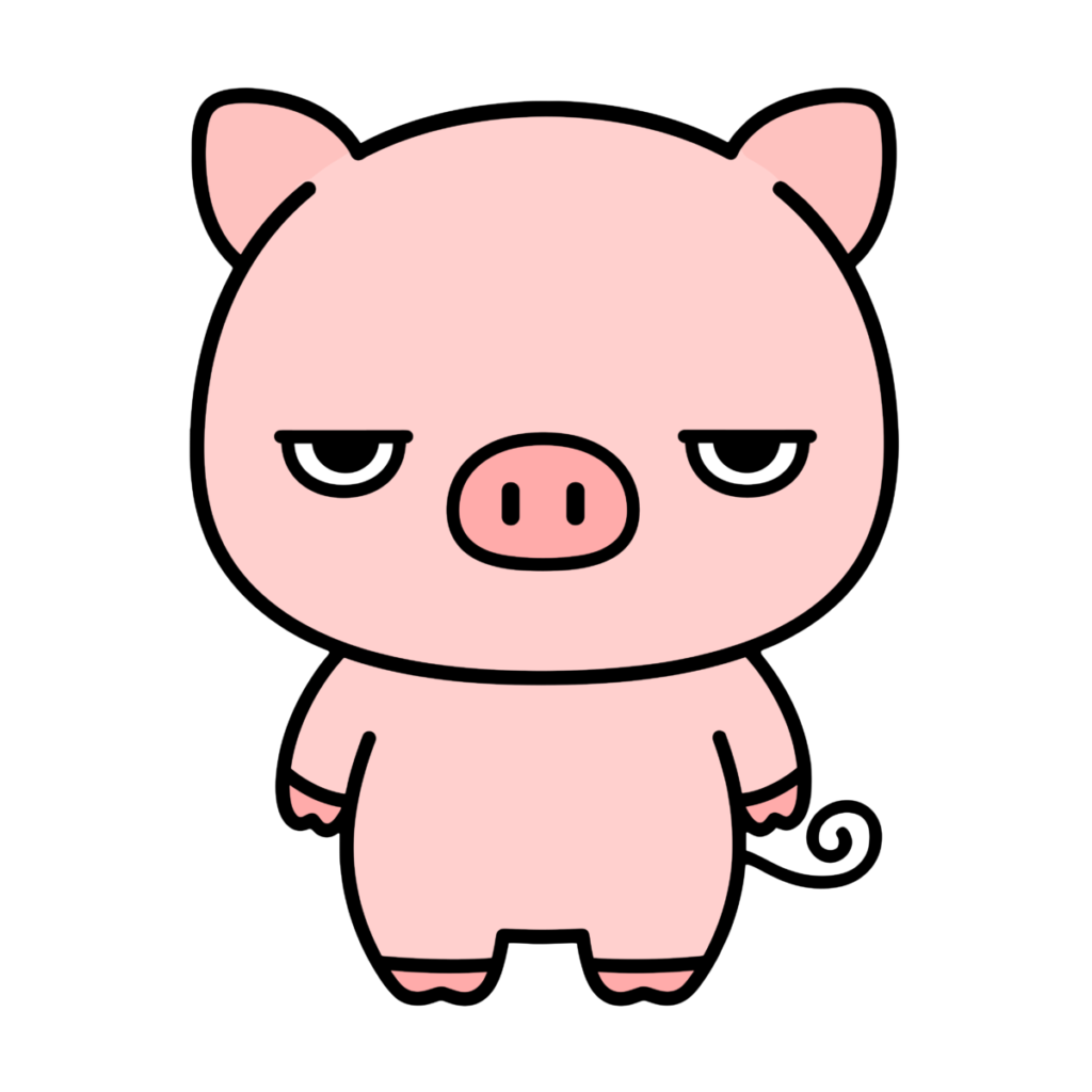 正面を向いたかわいいぶたのイラスト（カラー）