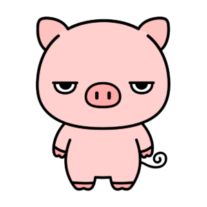 正面を向いたかわいいぶたのイラスト（カラー）