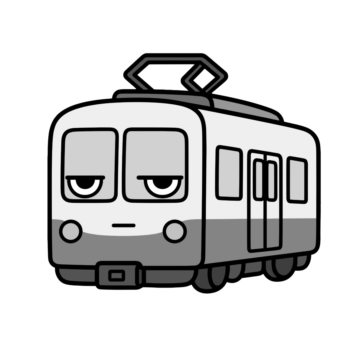 電車のかわいいイラスト（モノクロ）