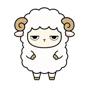 正面を向いたかわいいひつじのイラスト（カラー）