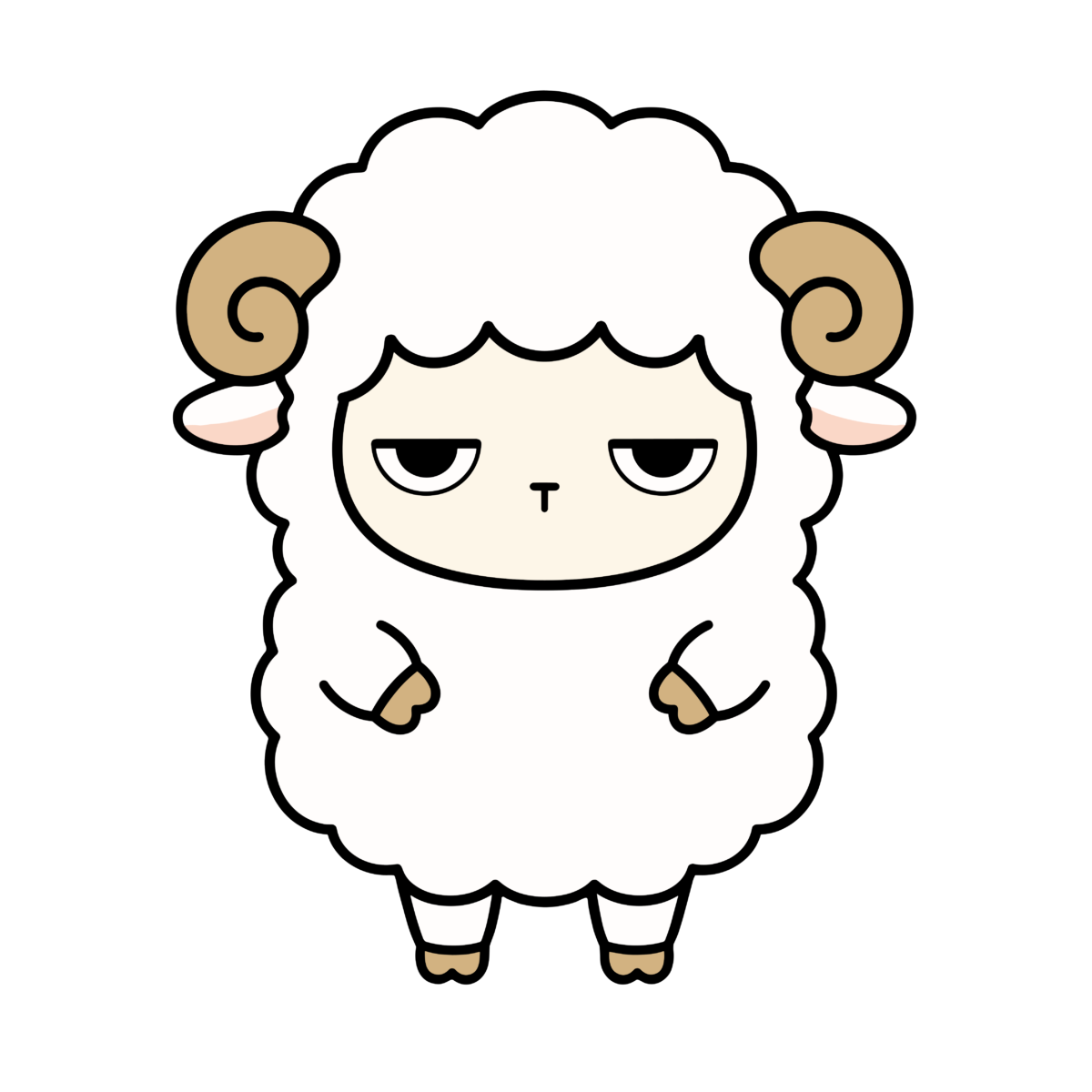 正面を向いたかわいいひつじのイラスト(カラー)