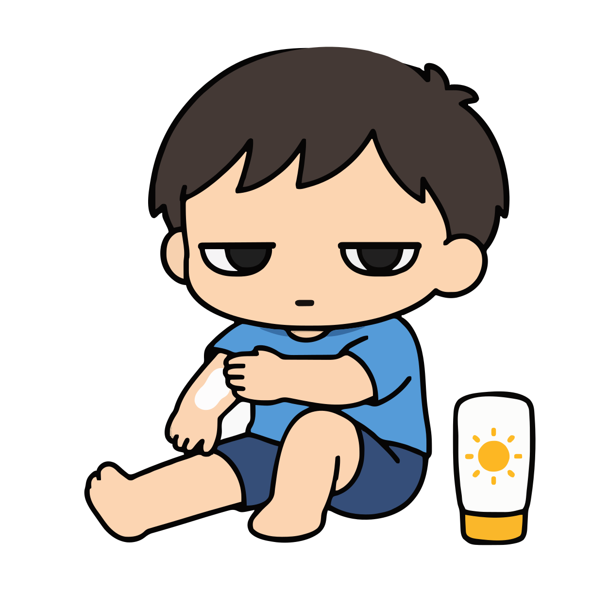 日焼け止めを塗る子どものかわいいシンプルイラスト（カラー）