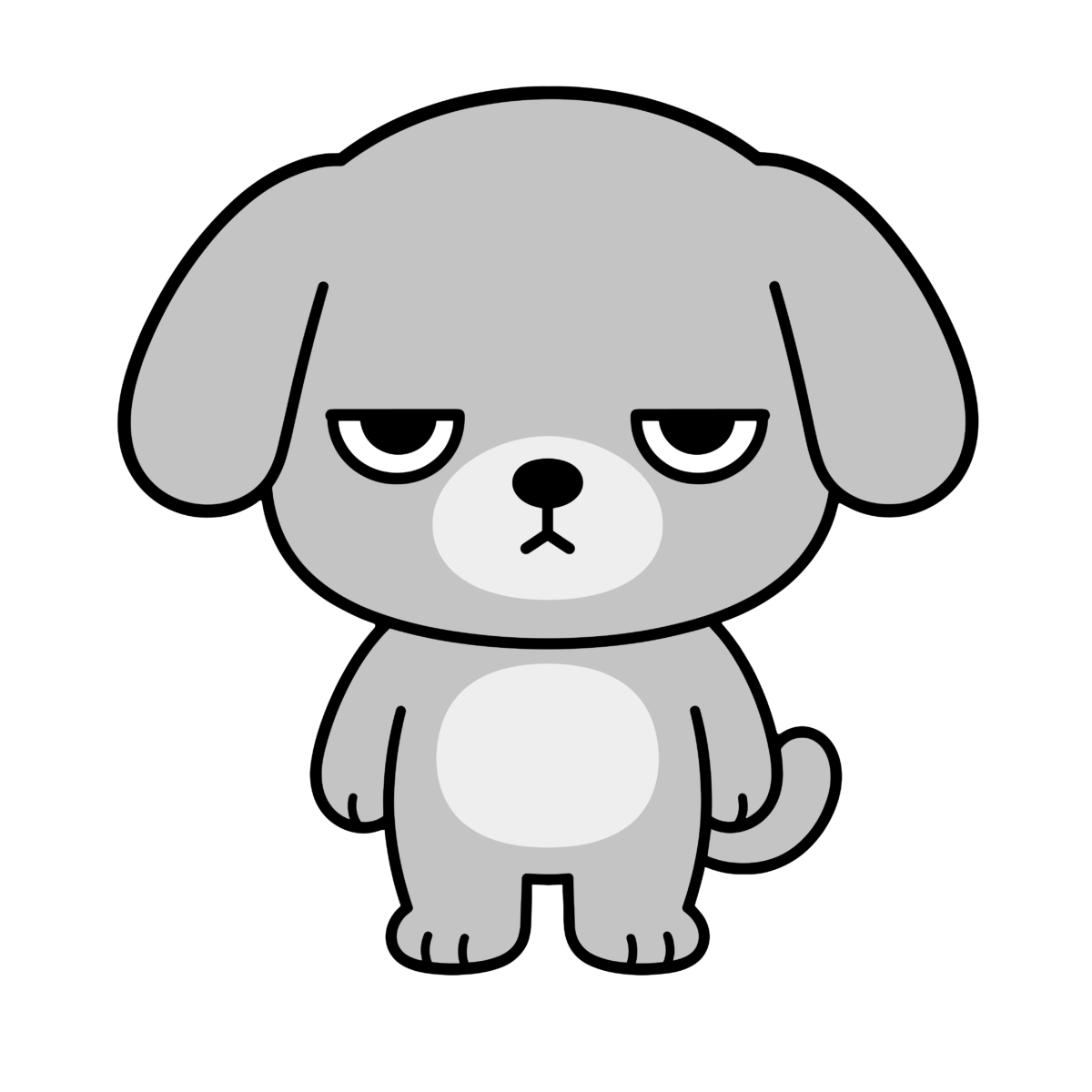 正面を向いたかわいいいぬのイラスト（モノクロ）
