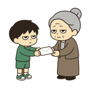 敬老の日に手紙を渡す子どもとおばあちゃん
