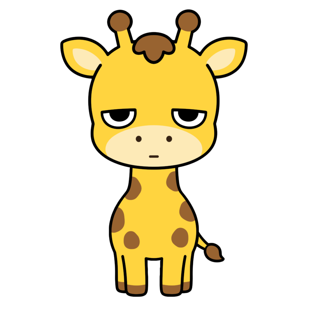 正面を向いたかわいいきりんのイラスト（カラー）